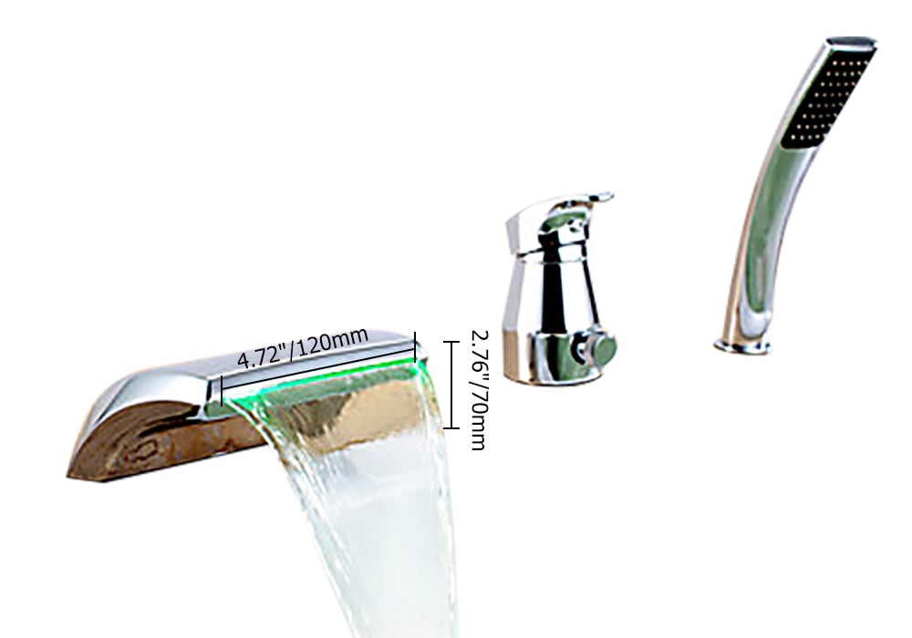 Waterfall Deck-Mount Modern Tub Faucet with Handshower in Chrome