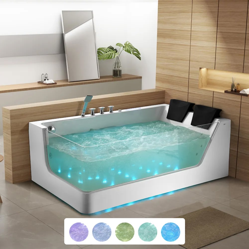 71" 2-Person Whirlpool Bathtub with 16 Massage Jets & Thermostatic Control & LED