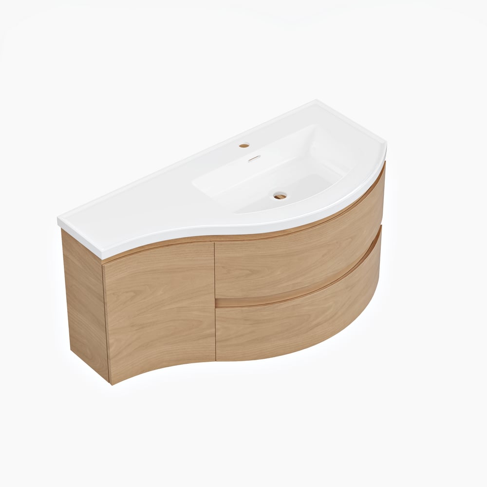 35" Floating Single Curved Bathroom Vanity with Sink & Storage