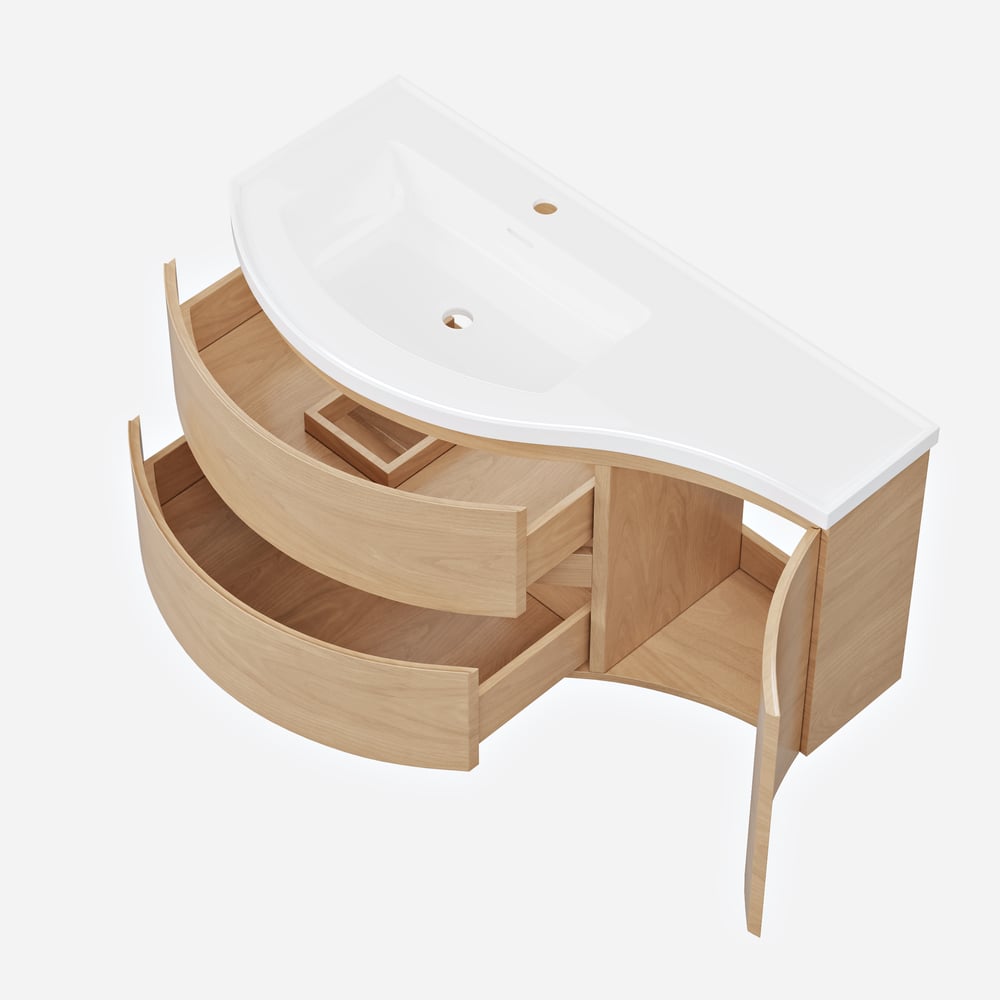 35" Floating Single Curved Bathroom Vanity with Sink & Storage