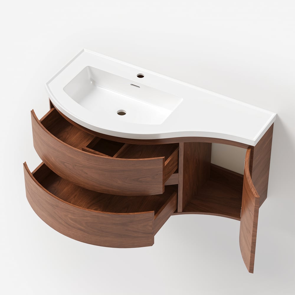 35" Floating Single Curved Bathroom Vanity with Sink & Storage