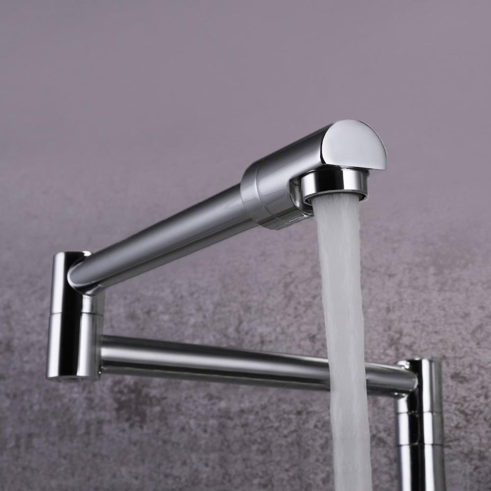 Modern Retractable Wall-mounted Pot Filler Brushed Nickel Kitchen Faucet with Spray