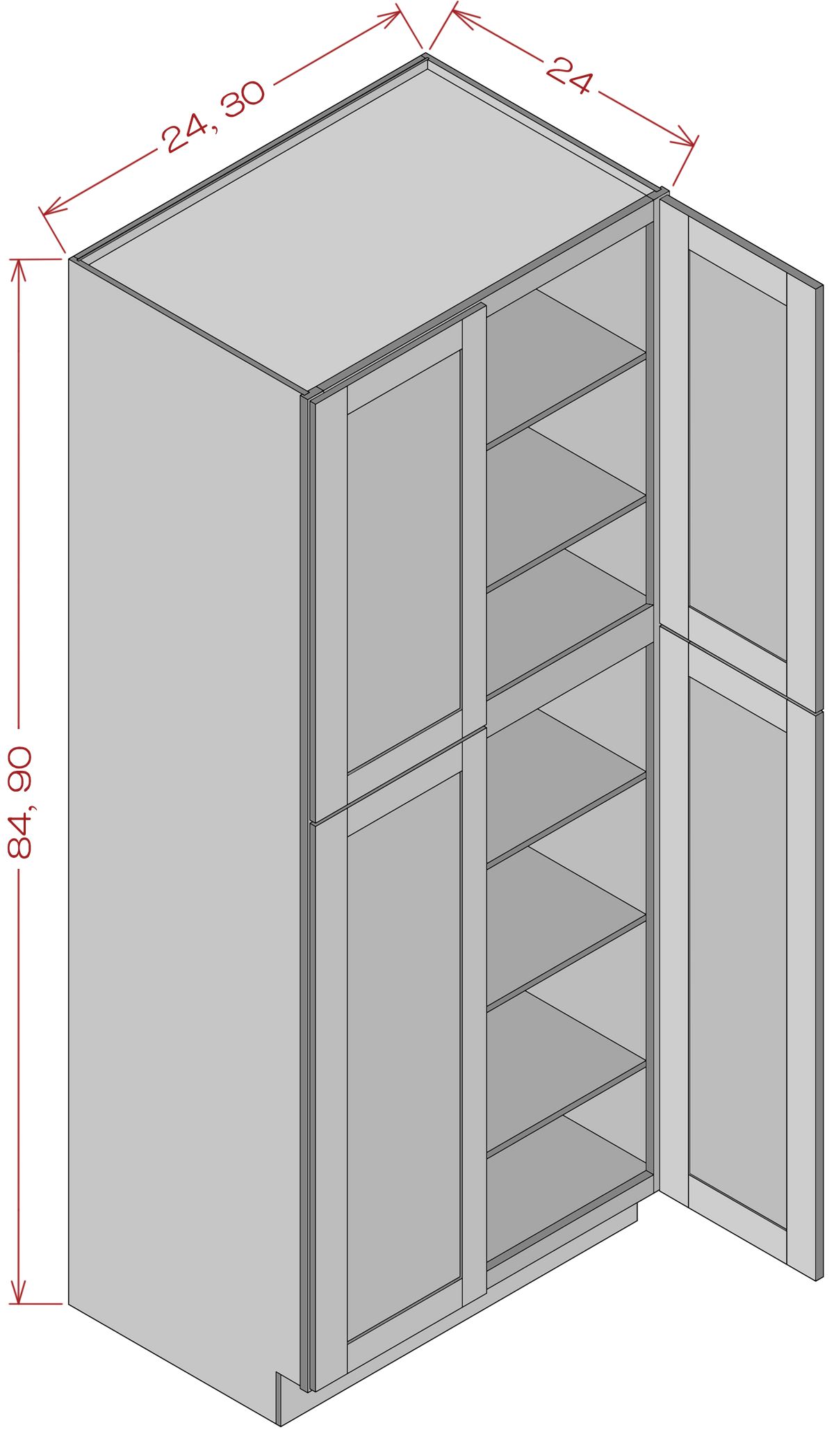 Four Doors Pantry Cabinets - Shaker Gray