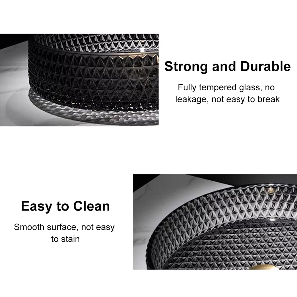 15" Vessel Transparent Diamond Shaped Crystal Glass Bathroom Wash Sink in Black