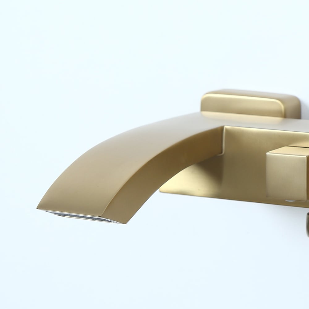 Ridge Wall-Mount Waterfall Bathtub Faucet Tub Filler with Hand Shower in Brushed Gold