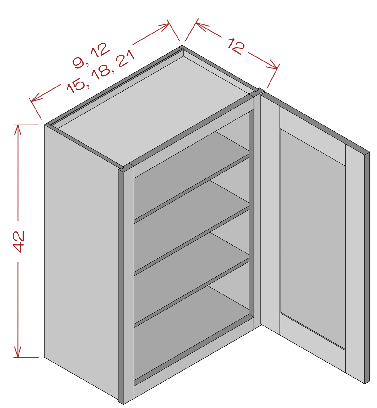 42in High Single Door Wall Cabinets - Shaker Gray