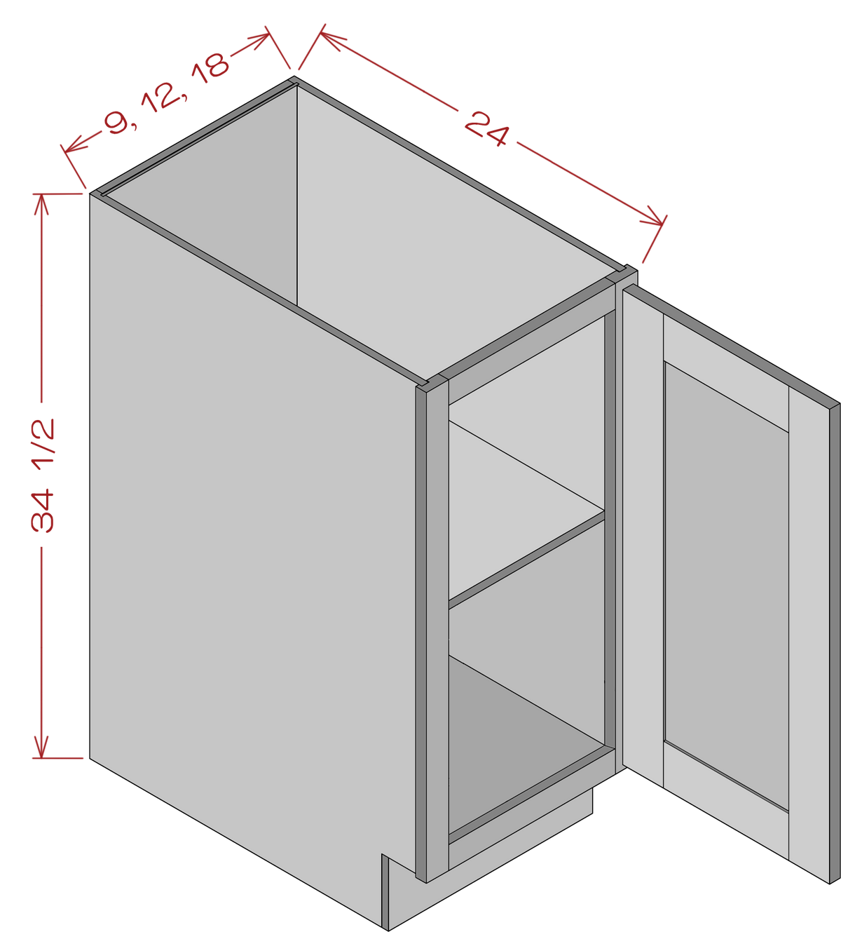 Single Full Height Door Bases - Shaker White