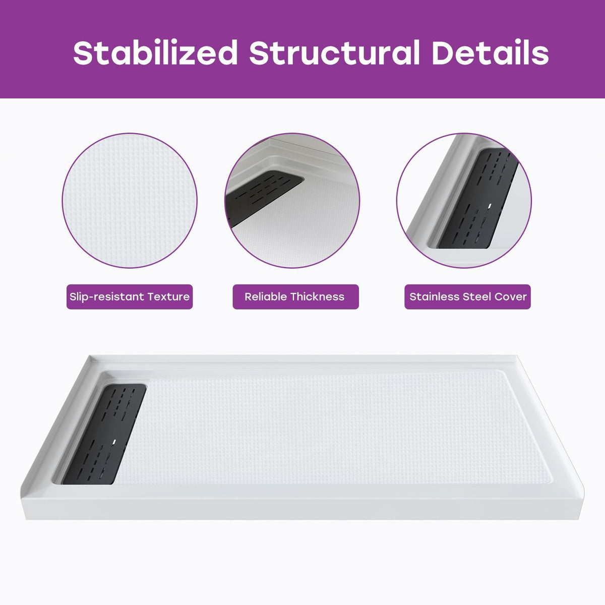 60 inch Shower Pan with Left Drain and 3-Sided Flange Model BS6032-MB-L