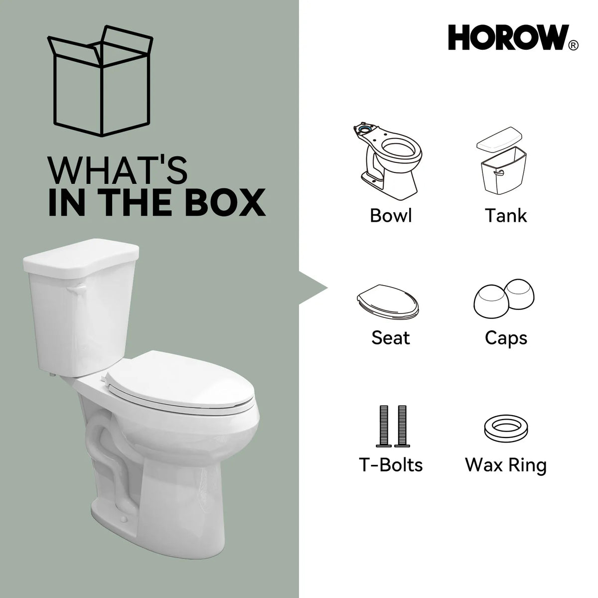 HOROW HWTT-E03S 2-Piece Toilet with 21" Comfort Height & Soft Close Seat