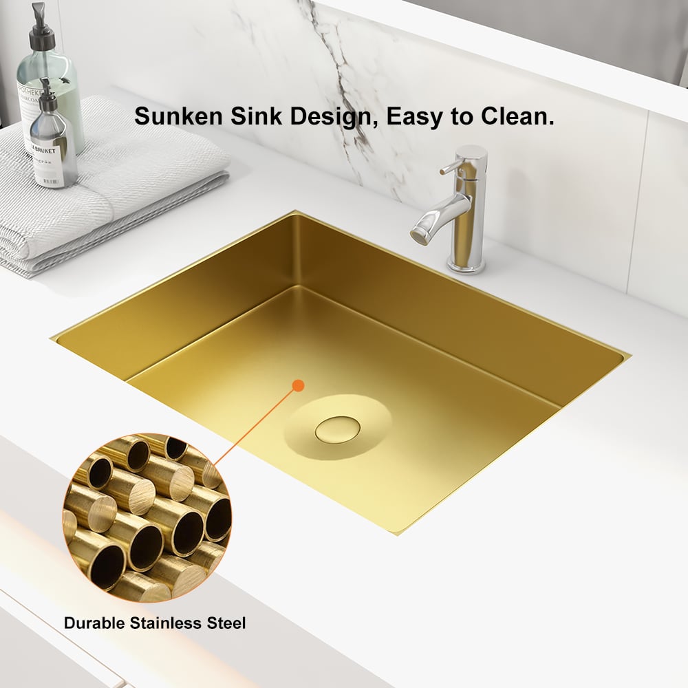 Gold Luxury Stainless Steel Rectangular Sink Undermount Bathroom Wash Sink