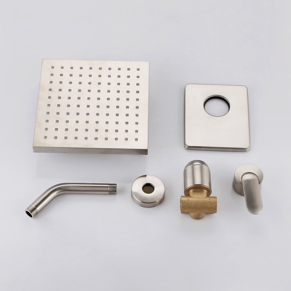 Modern Square 8" Brass Rainfall Shower Head Wall Mount Rainshower System in Brushed Nick