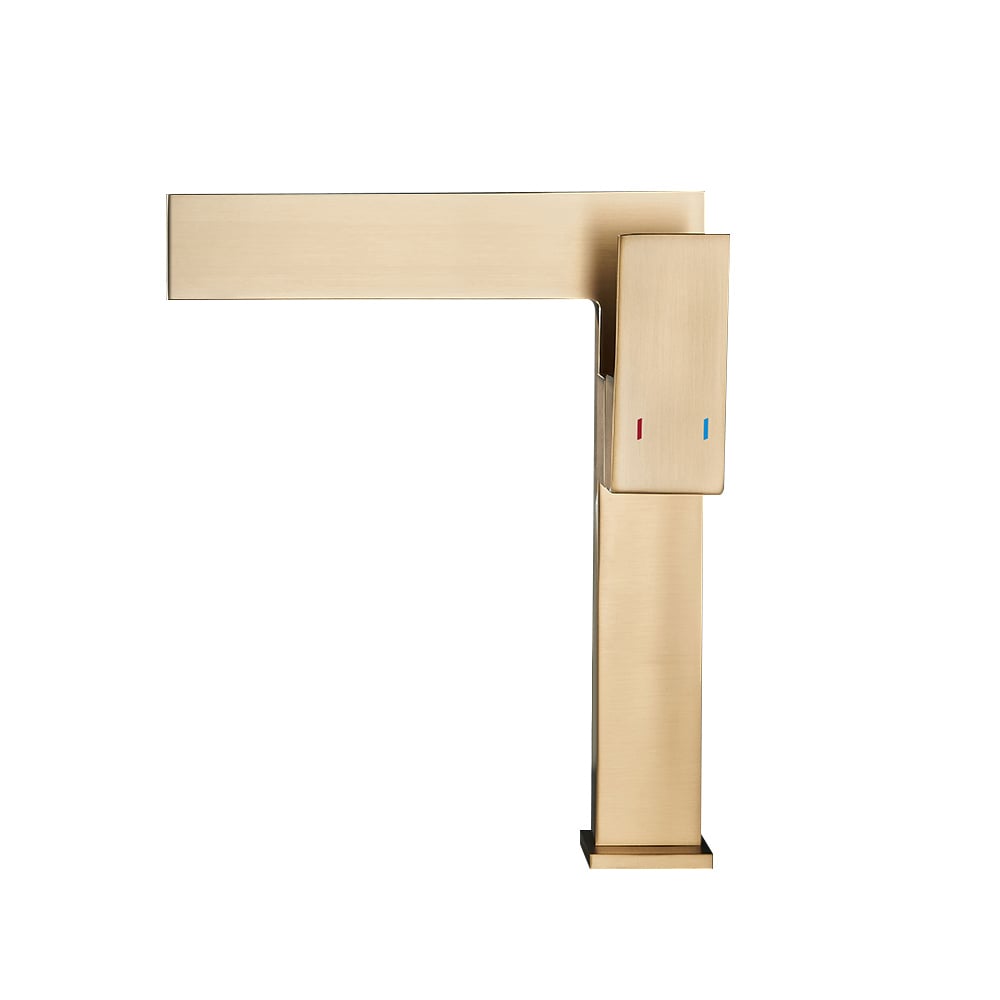 Brushed Gold Ultra-Thin Single Handle Waterfall Bathroom Vessel Sink Faucet Solid Brass