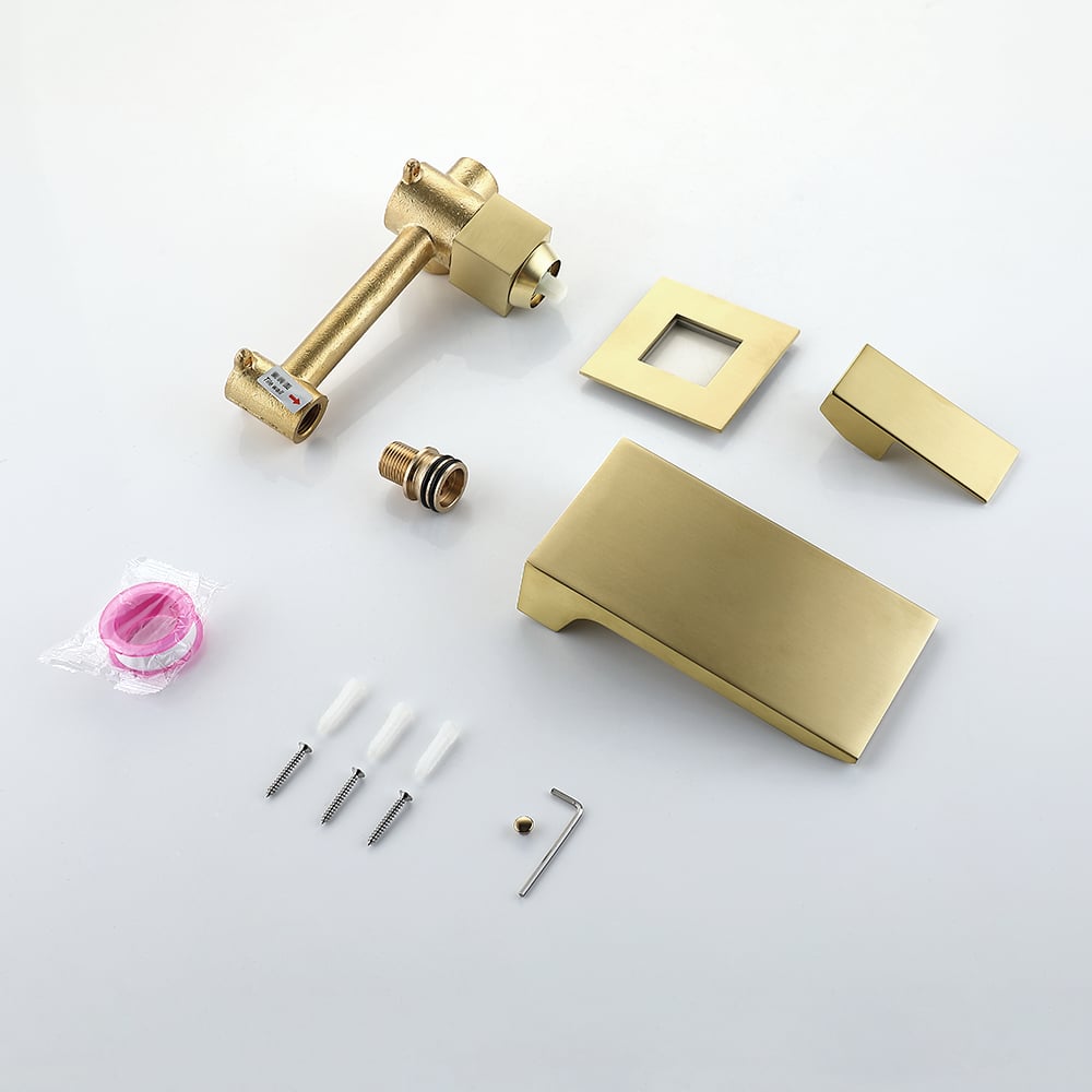 Waterfall Wall Mounted Brushed Gold Bathroom Sink Faucet Single Handle