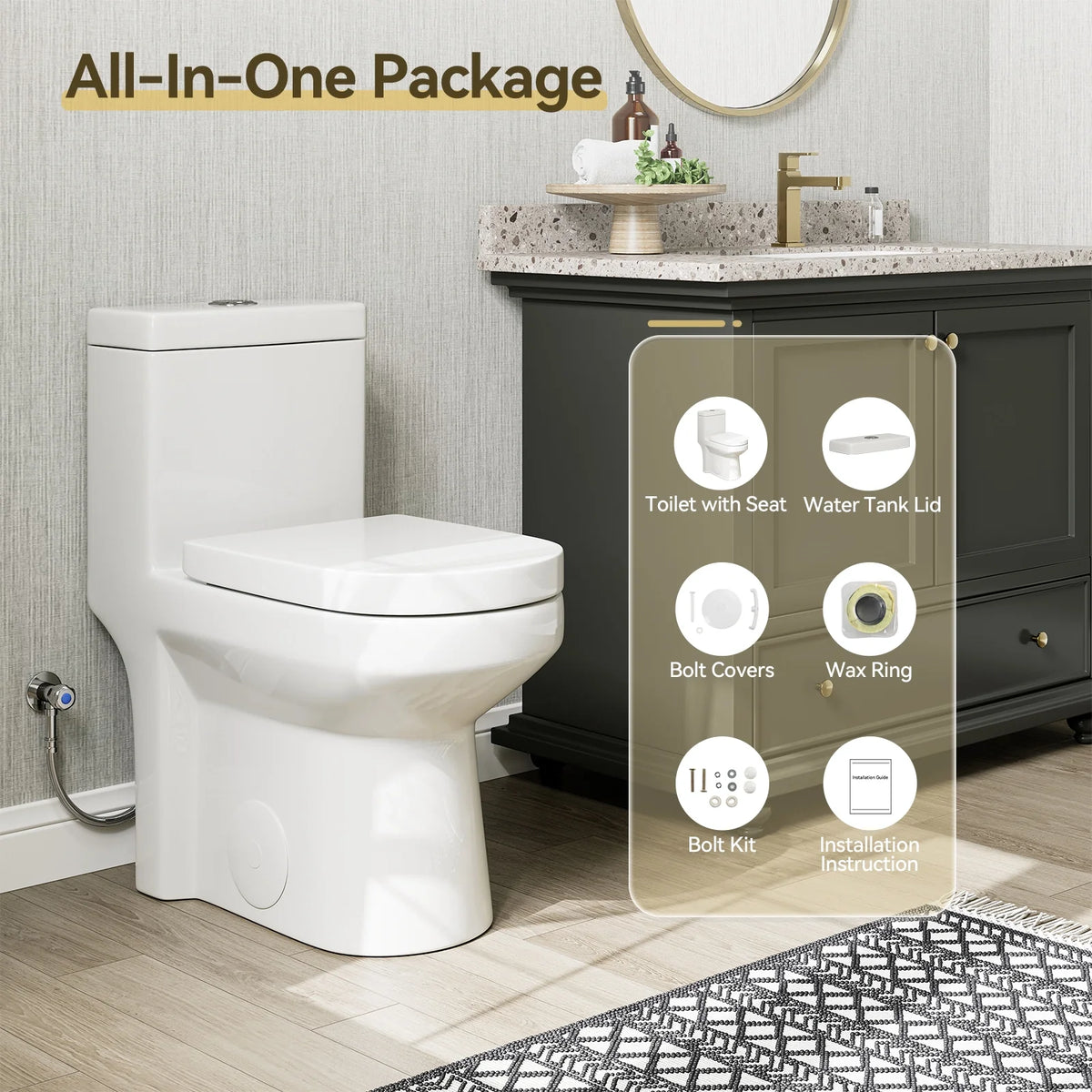 HOROW 8733-10 10-Inch Rough-In One-Piece Toilet, Compact Round Bowl