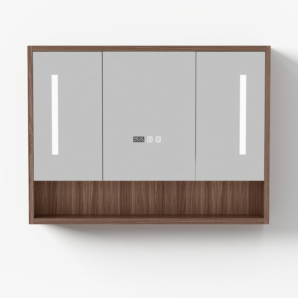 39.3" Walnut Bathroom Vanity & LED Medicine Cabinet Set