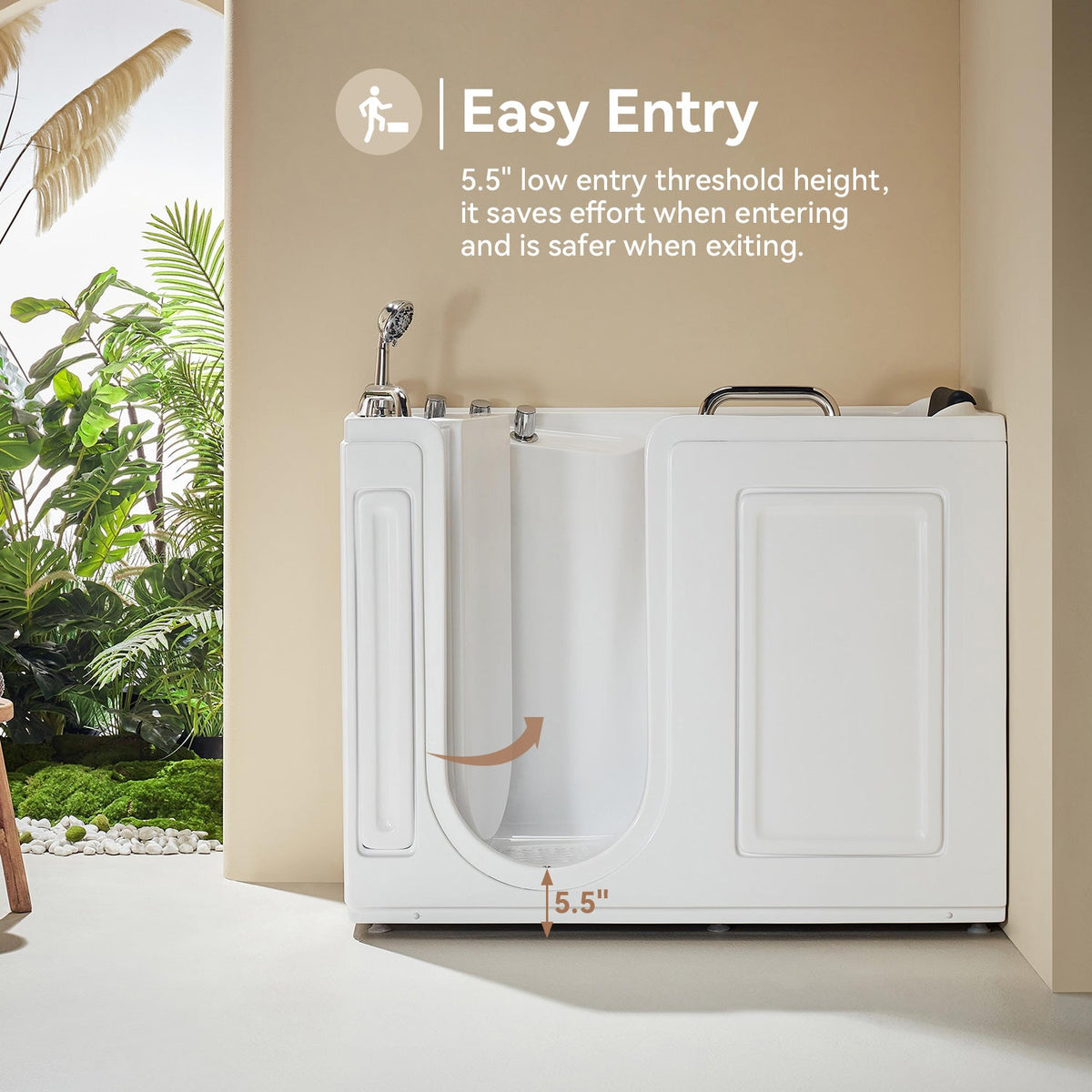 WT52-L 52" Walk-In Tub with Shower, 18" ADA Seat & 3 Handles