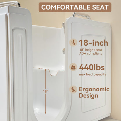 WT52-L 52" Walk-In Tub with Shower, 18" ADA Seat & 3 Handles