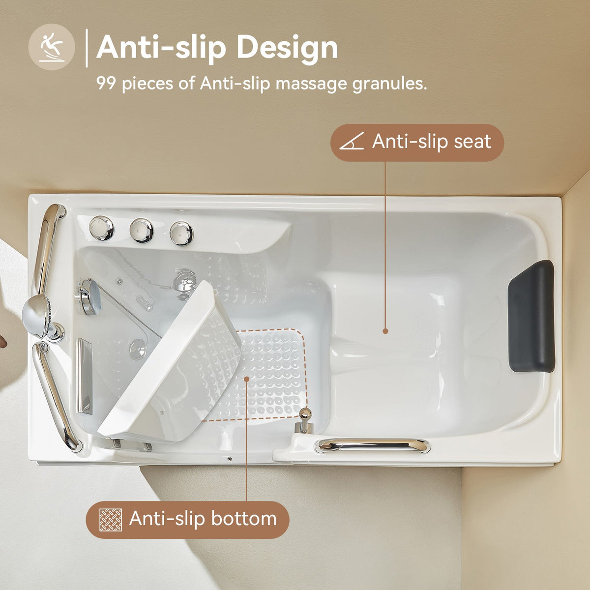 WT52-L 52" Walk-In Tub with Shower, 18" ADA Seat & 3 Handles
