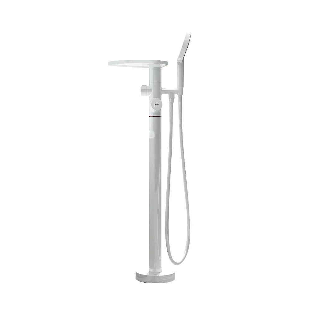 Floor Mounted Tub Faucet with Handshower & Stone Top in White & Rose Gold