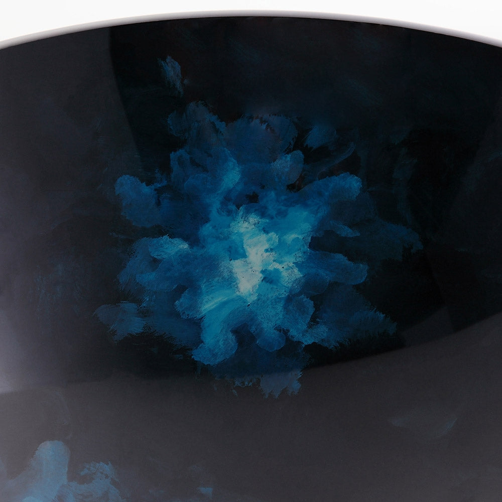 Dark Blue Tempered Glass Circular Vessel Sink Waterfall Faucet Set Pop-Up Drain Included