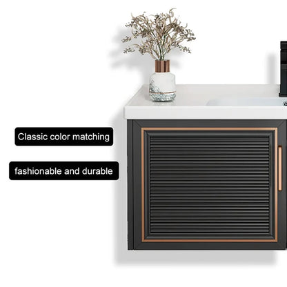 Bathroom Vanity Set 35.8" Floating Ceramic Bathroom Vanity Black with Sink