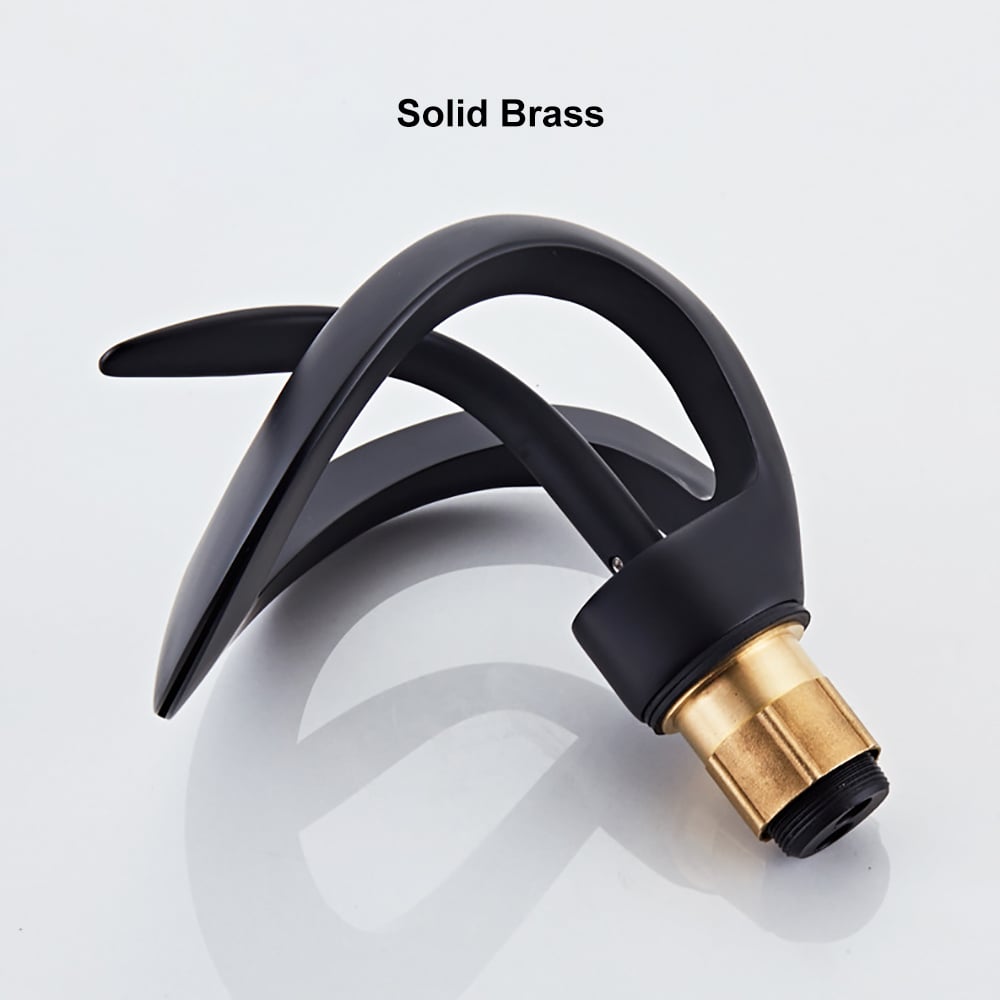 Waterfall Bathroom Sink Faucet in Black Single Handle Solid Brass