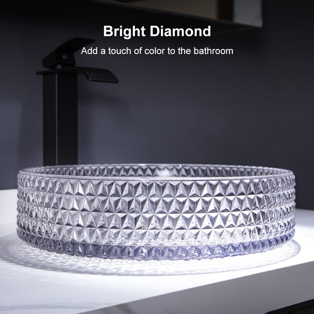 Vessel Transparent Diamond Shaped Crystal Glass Bathroom Wash Sink