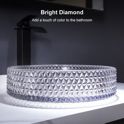 Vessel Transparent Diamond Shaped Crystal Glass Bathroom Wash Sink