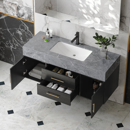 Modern 39" Black Floating Single Bathroom Vanity with Sintered Stone Top and Sink