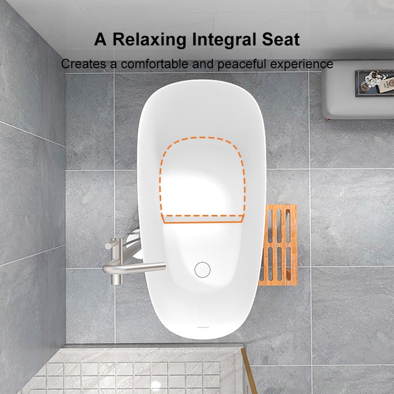 47" Japanese Modern Irregular Freestanding Stone Resin Soaking Bathtub White