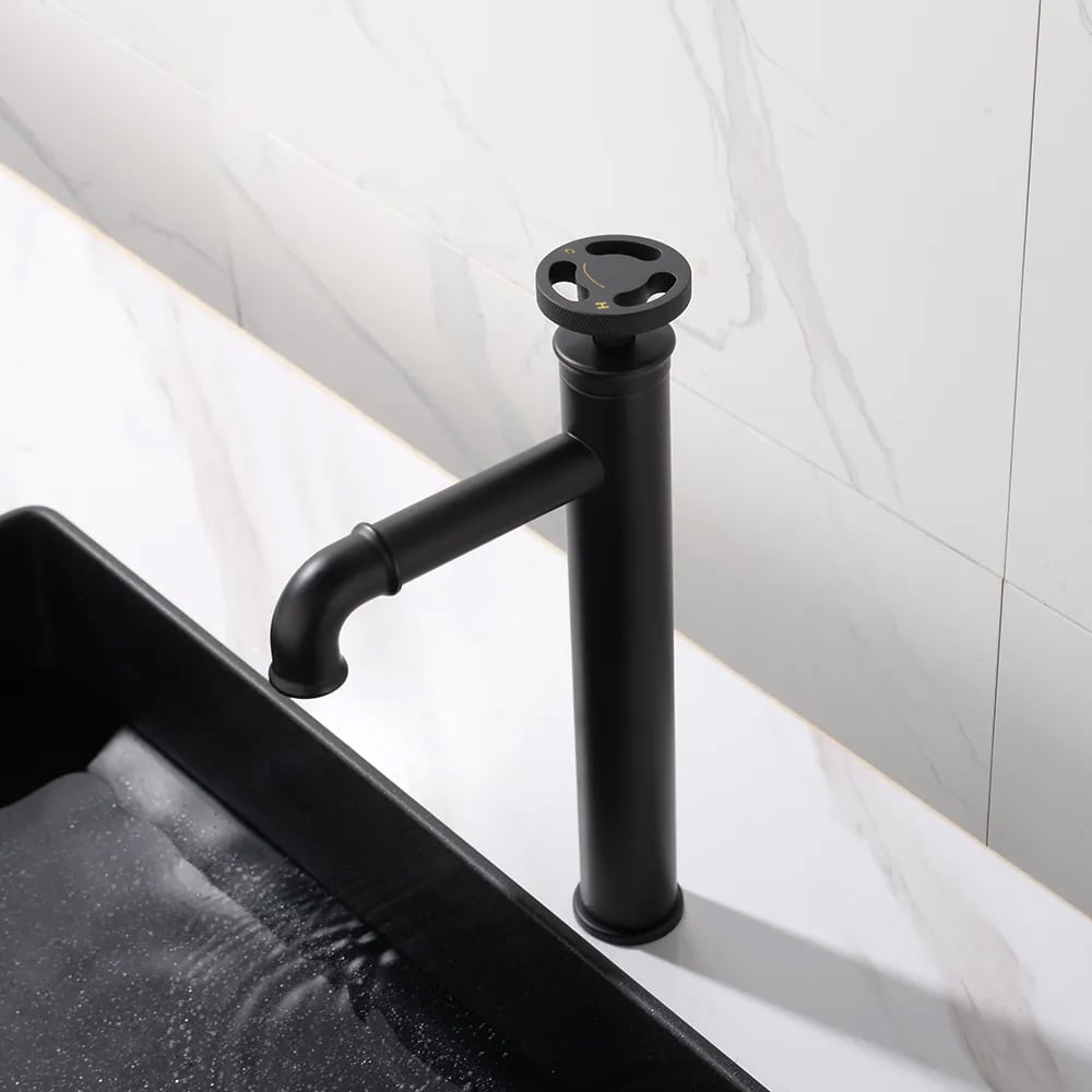 Ruth Industrial Matte Black Single Hole Bathroom Vessel Sink Faucet Single Handle Brass
