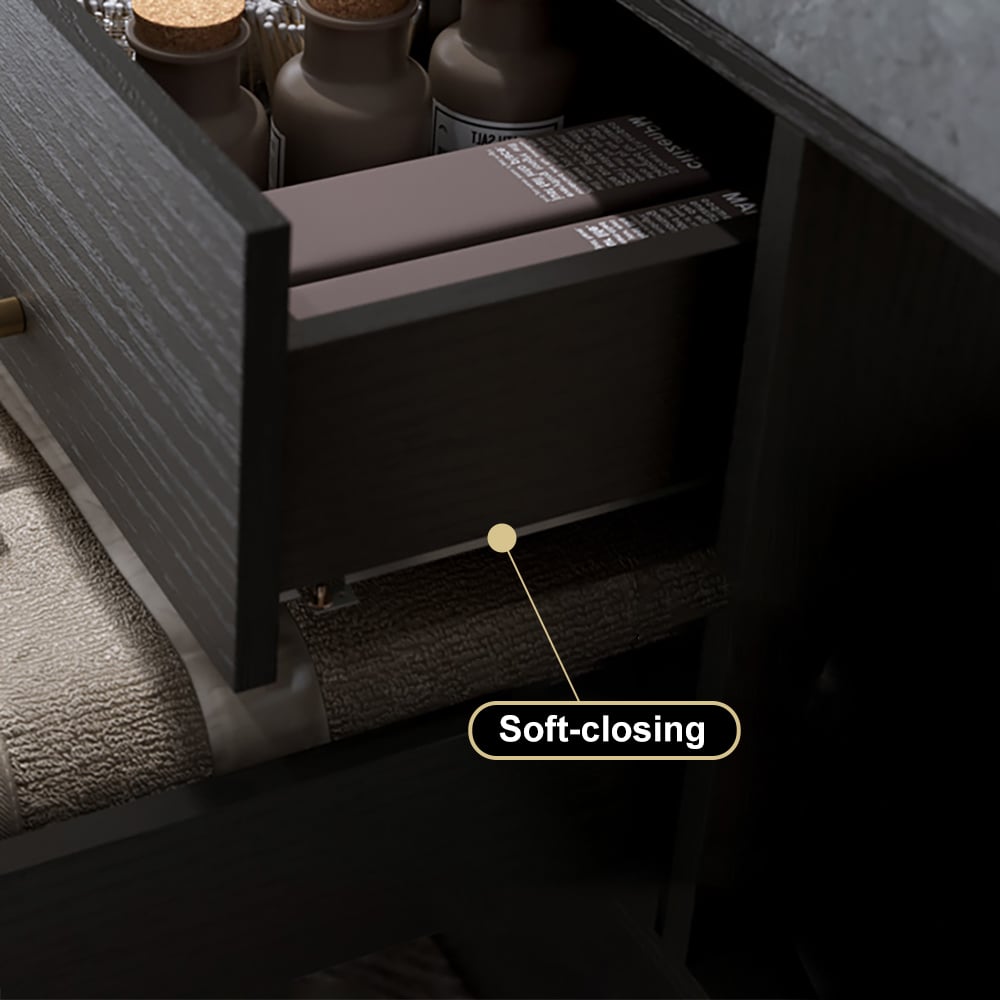 Modern 39" Black Floating Single Bathroom Vanity with Sintered Stone Top and Sink