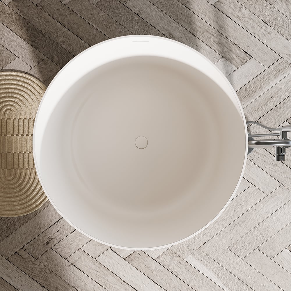 41" Japanese Modern Round  Freestanding Stone Soaking Bathtub White