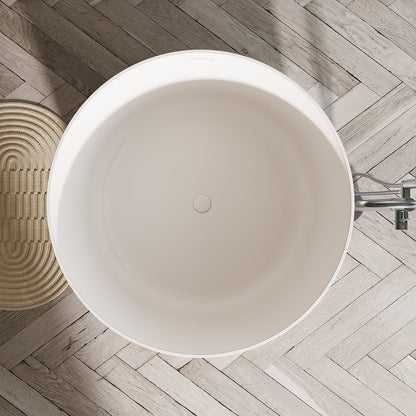 41" Japanese Modern Round  Freestanding Stone Soaking Bathtub White