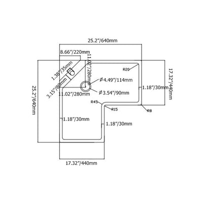 Drop In Corner Irregular Kitchen Sink White 25" Quartz