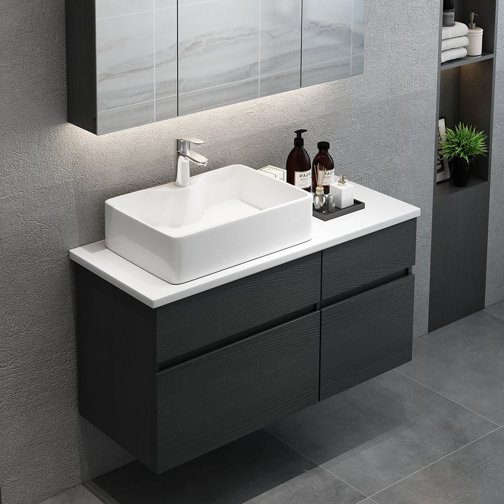 Modern 31" Floating Single Bathroom Vanity with Stone Resin Top, Ceramic Basin