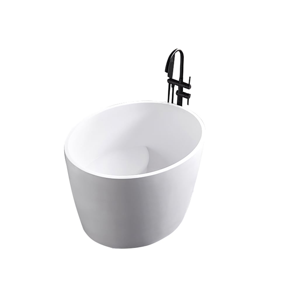 39.37" Modern Deep Oval Freestanding Stone Resin Soaking Bathtub White