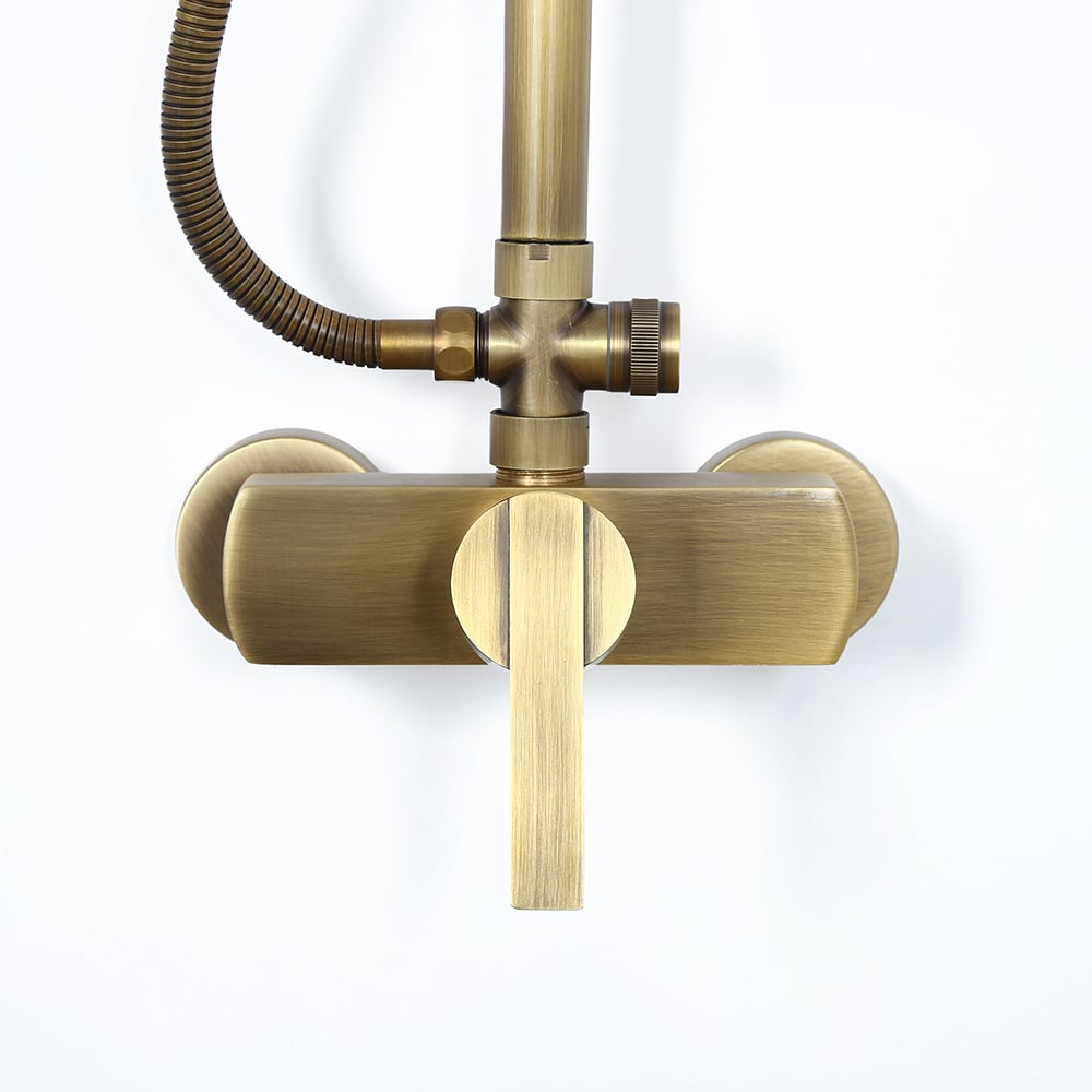 Antique Brass Exposed Wall Mount Shower System with 8" Rain Shower Head and Hand Shower