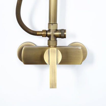 Antique Brass Exposed Wall Mount Shower System with 8" Rain Shower Head and Hand Shower