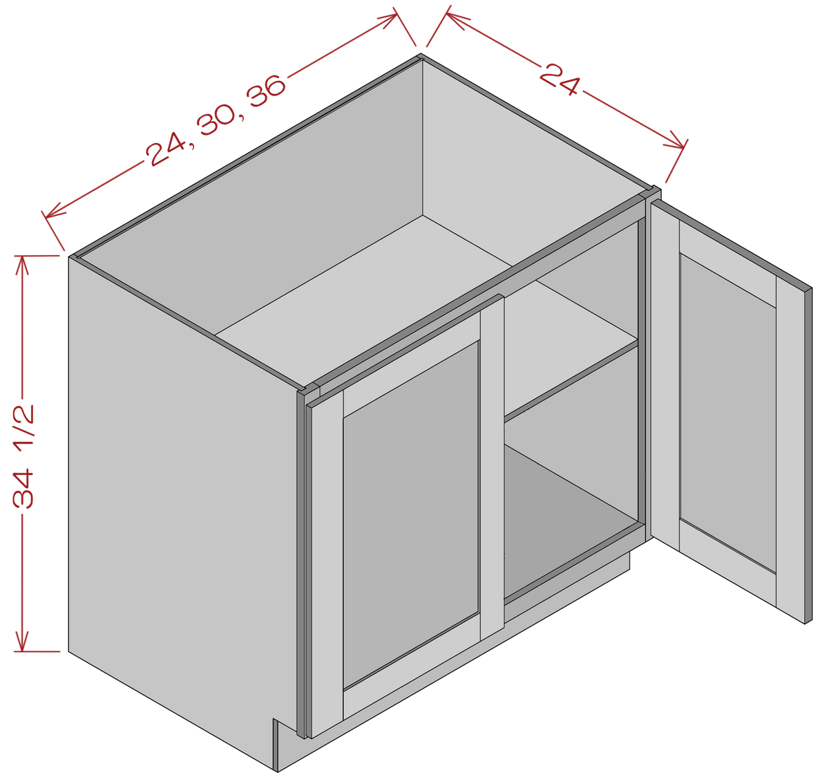 Double Full Height Doors Bases - Shaker White