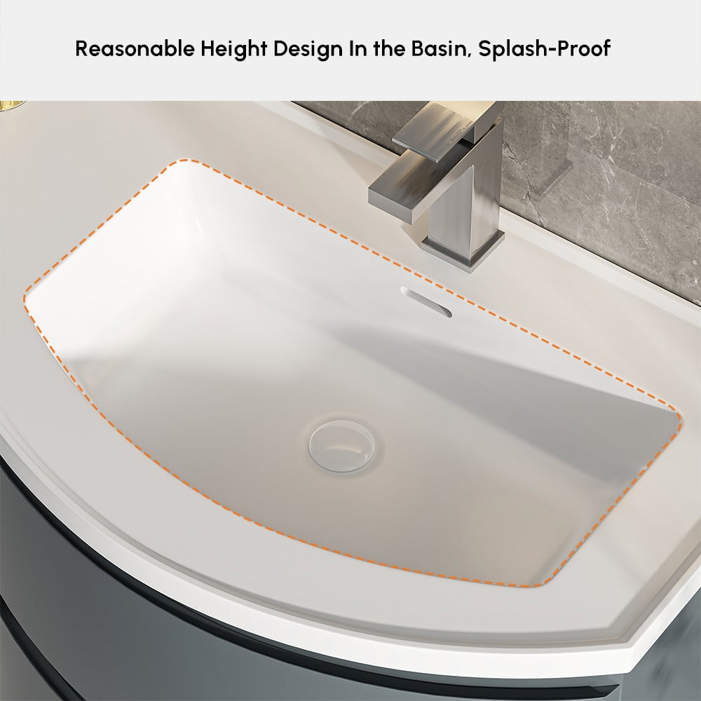 35" Floating Single Curved Bathroom Vanity with Sink & Storage