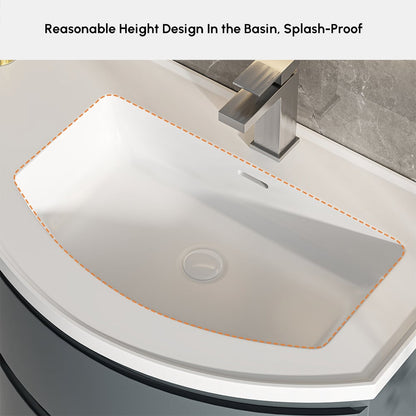 35" Floating Single Curved Bathroom Vanity with Sink & Storage