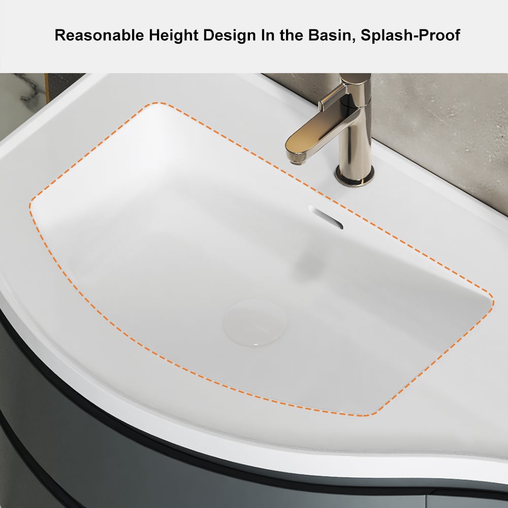 35" Floating Single Curved Bathroom Vanity with Sink & Storage