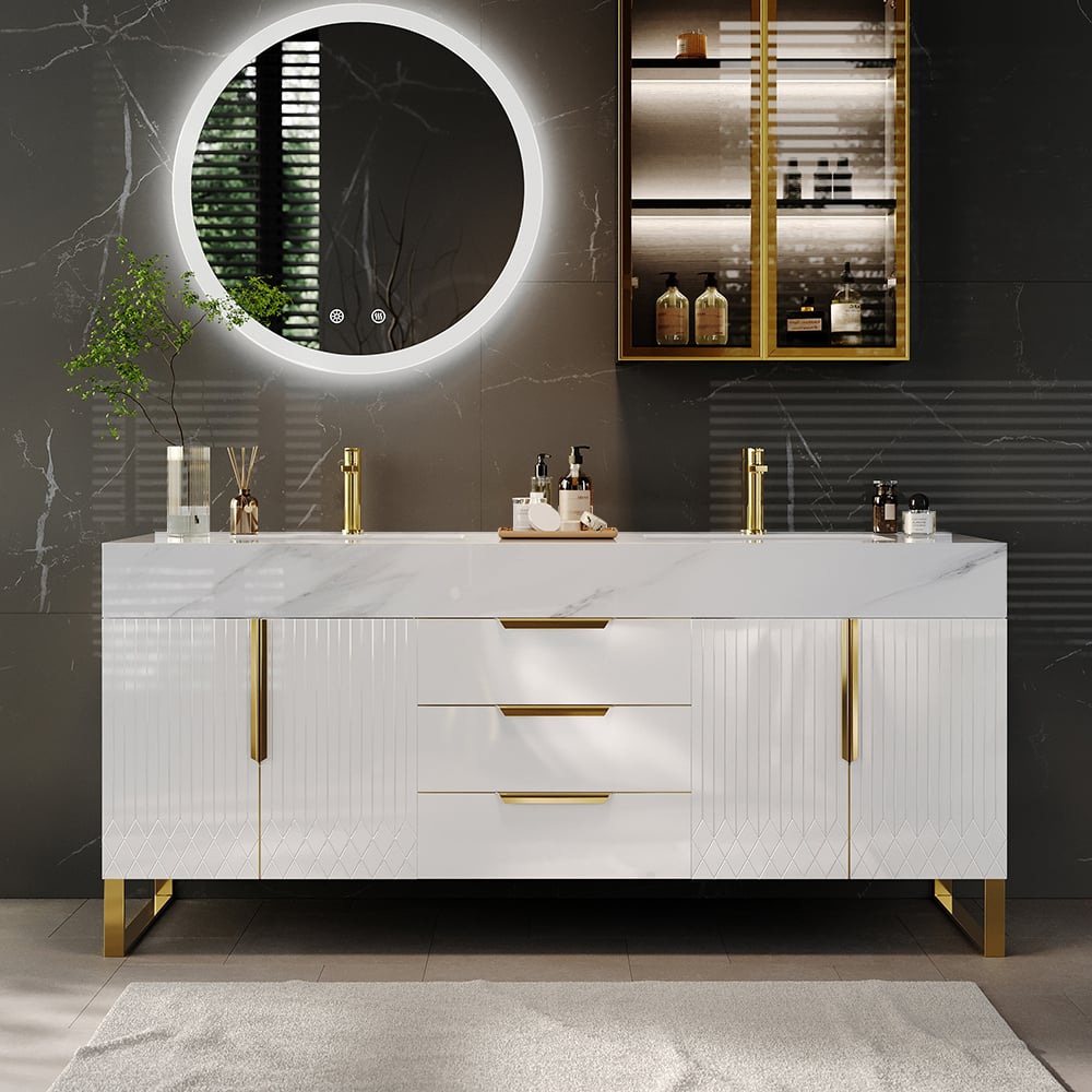 Aro 59" Freestanding Double Bathroom Vanity with Sink, Sintered Stone Top
