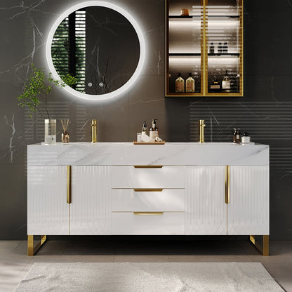 Aro 59" Freestanding Double Bathroom Vanity with Sink, Sintered Stone Top