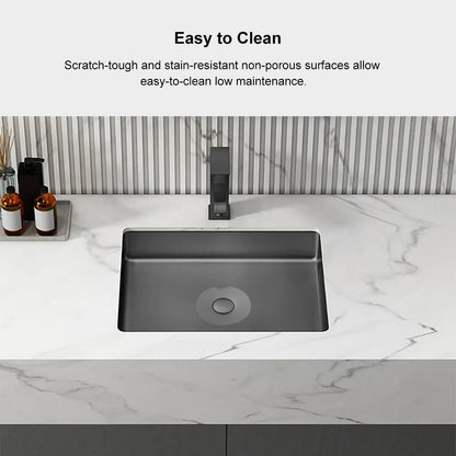 Black Modern Stainless Steel Rectangular Sink Undermount Bathroom Wash Sink