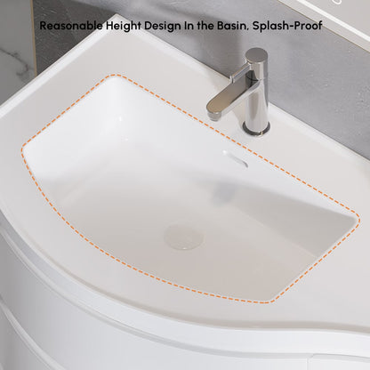 35" Floating Single Curved Bathroom Vanity with Sink & Storage
