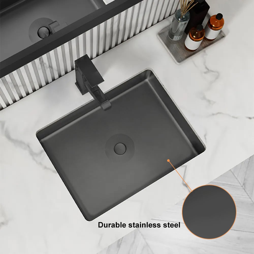 Black Modern Stainless Steel Rectangular Sink Undermount Bathroom Wash Sink