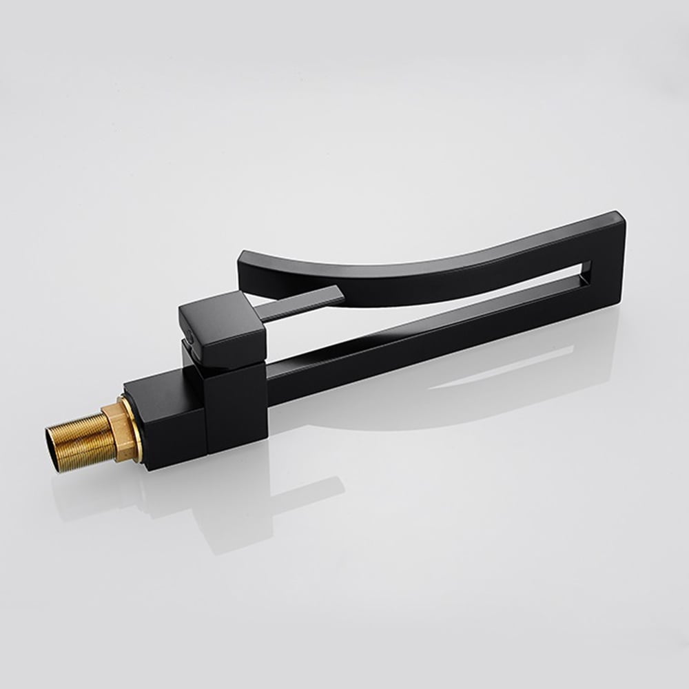 Modern Design Single Handle 1-Hole Black Bathroom Sink Faucet with Waterfall Spout Brass