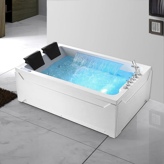 73" 2-Person Whirlpool Bathtub with Massage Jets & Thermostatic Control & Dual Waterfall